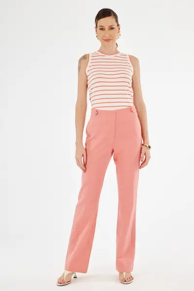Regata Crepe Listrado Off White/coral