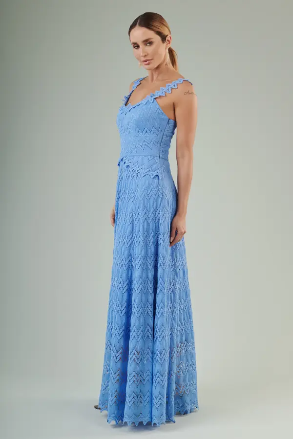 Vestido Longo Lace Tricot Azul Lumine