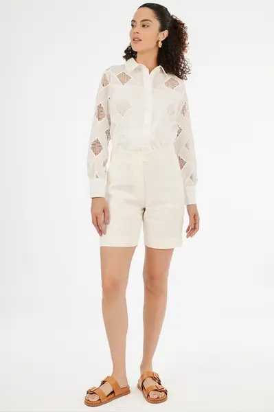Camisa Algodao Bordado Vazado Off White