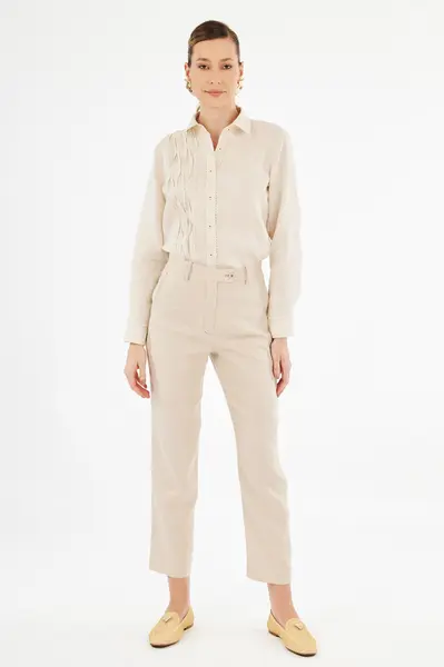 Camisa Linho Detalhe Pregas Natural
