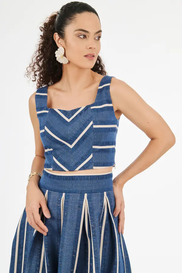 Top Tramado Maxi Listras Listra Azul