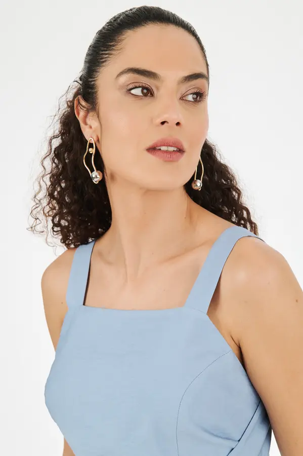 Vestido Transpassado Alcas Azul Pálido