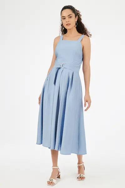 Vestido Transpassado Alcas Azul Pálido