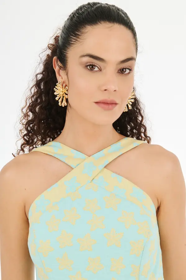 Vestido Jasmim Azul/amarelo
