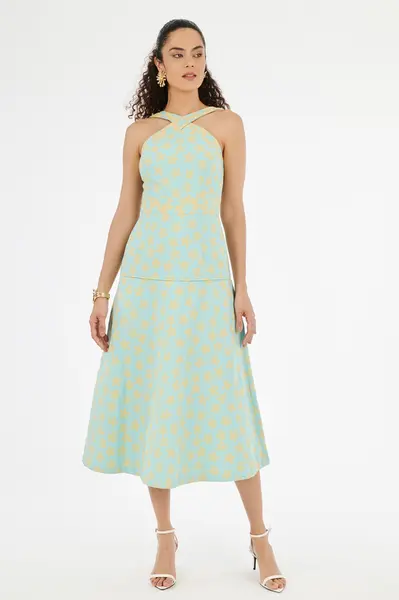 Vestido Jasmim Azul/amarelo