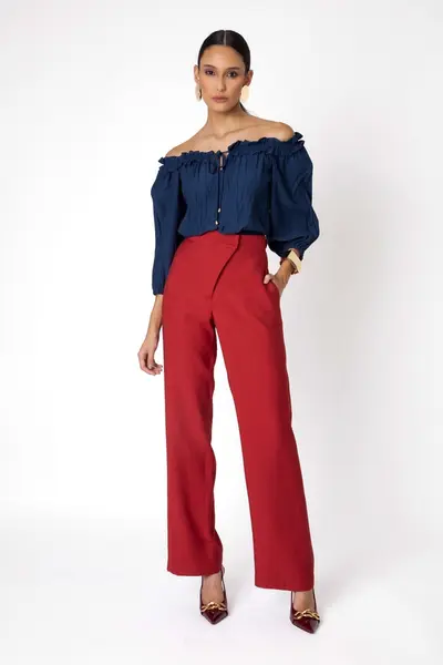 Blusa Off Sholder Crinkle Azul Noite