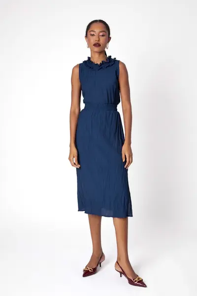 Blusa Gola Babado Azul Noite