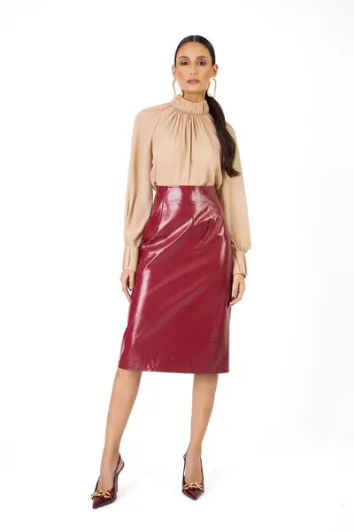 Blusa Gola Plissada C/ Forro Bege