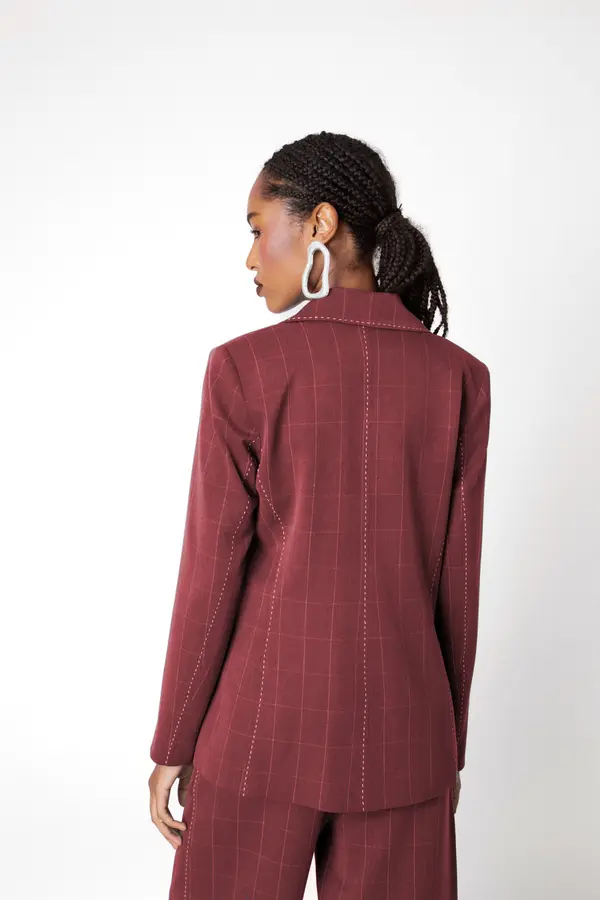 Blazer Grid Pontilhado Bordeaux