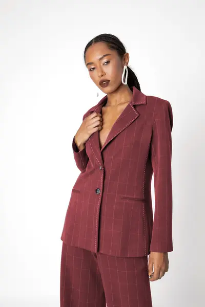 Blazer Grid Pontilhado Bordeaux