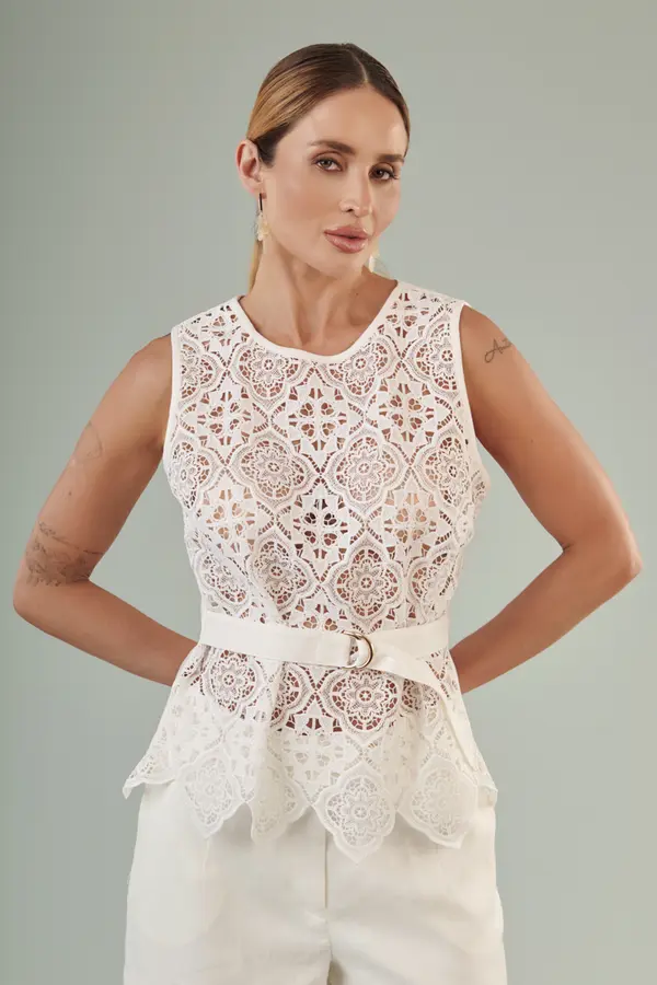 Top Bordado Guipir Off White