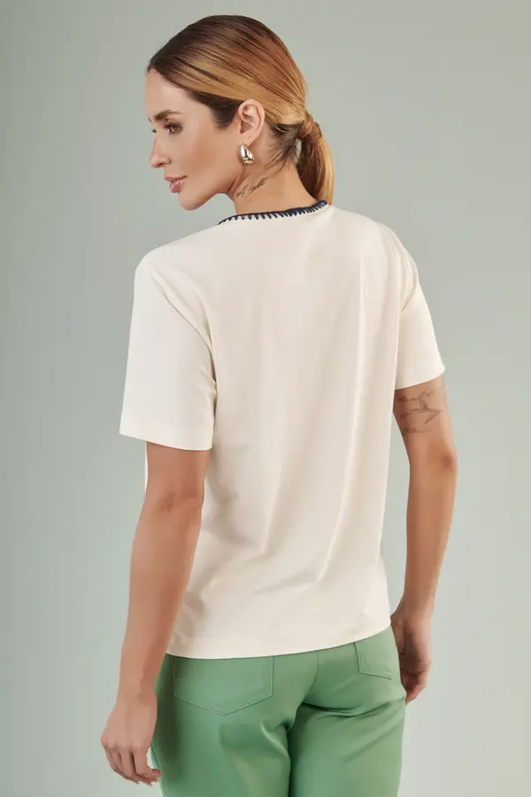 Blusa Estampa Localizada Croche/azul