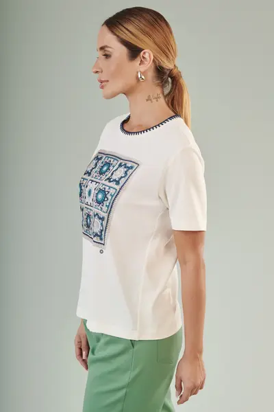 Blusa Estampa Localizada Croche/azul