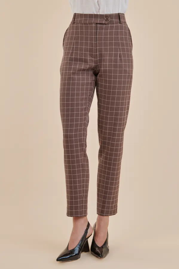 Calca Slim Xadrez Grid Cacau