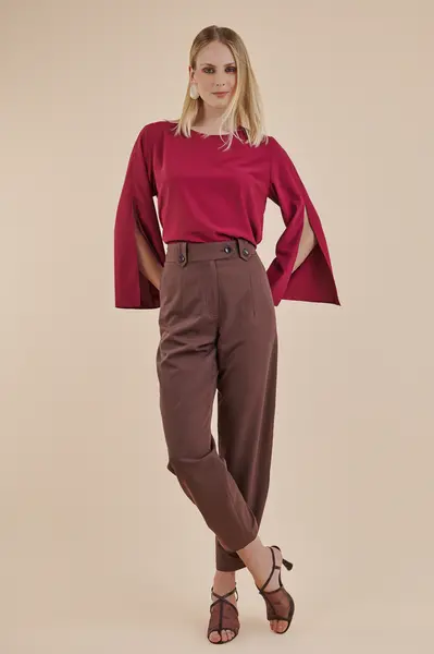 Blusa Mangas com Fendas Burgundy
