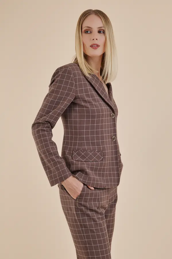 Blazer Xadrez Grid Cacau