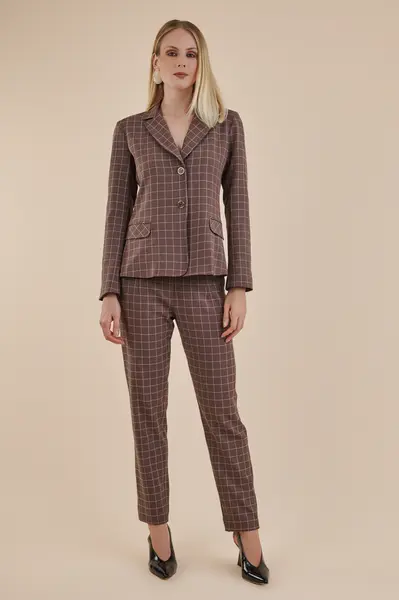 Blazer Xadrez Grid Cacau