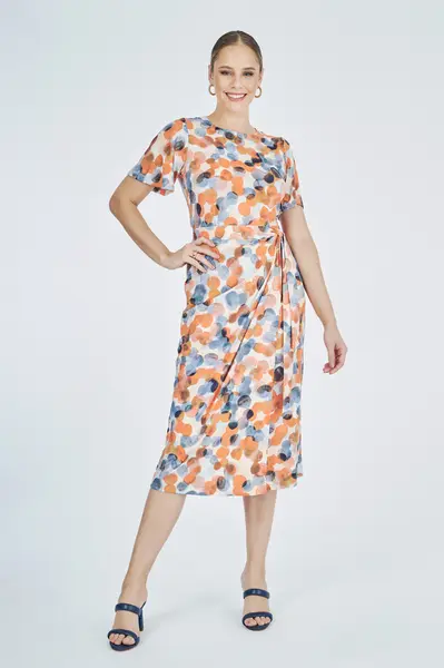 Vestido Fluity Poa Aquarela Azul/laranja