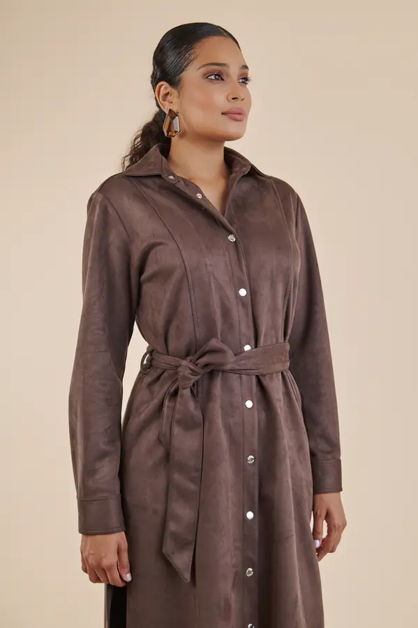 Vestido Chemise Suede Cafe