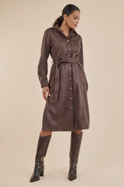Vestido Chemise Suede Cafe