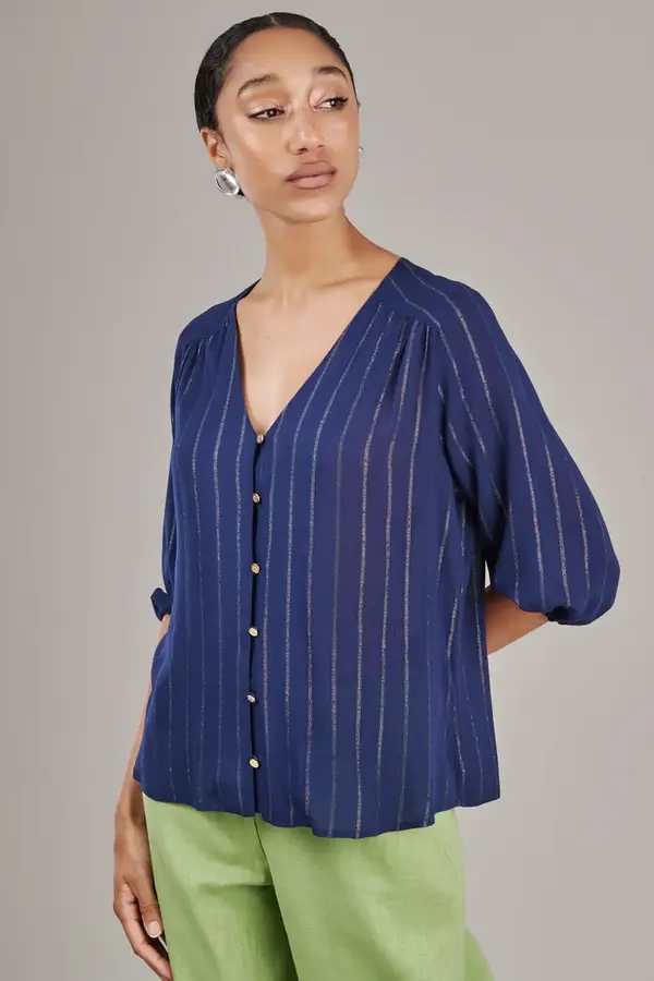 Blusa Capri Lurex Marinho