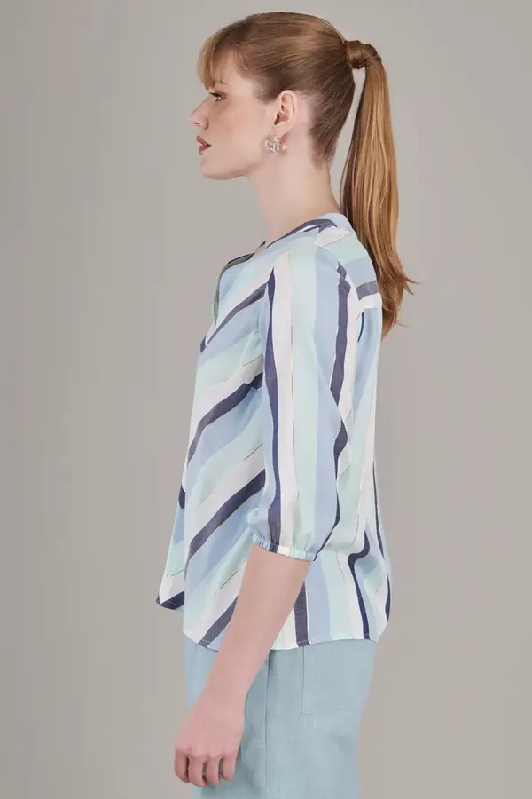 Blusa Listras Mix Metalic Listra Azul