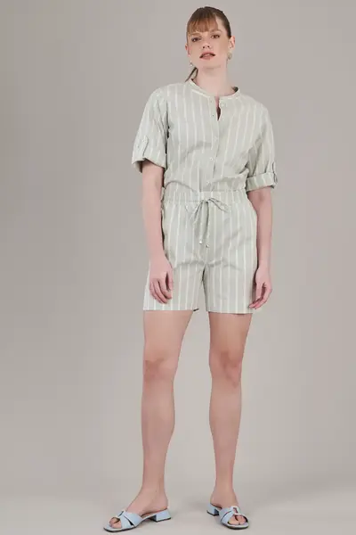 Camisa Listras Bordado Verde/bege