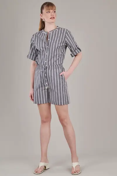 Short Listras Bordado Mescla Pto/bco