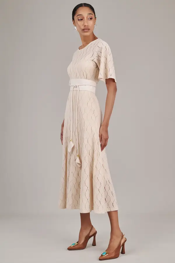 Vestido Coquetel Favo Bege Paris