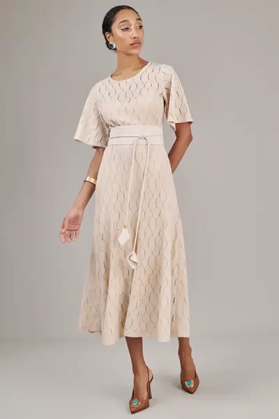 Vestido Coquetel Favo Bege Paris