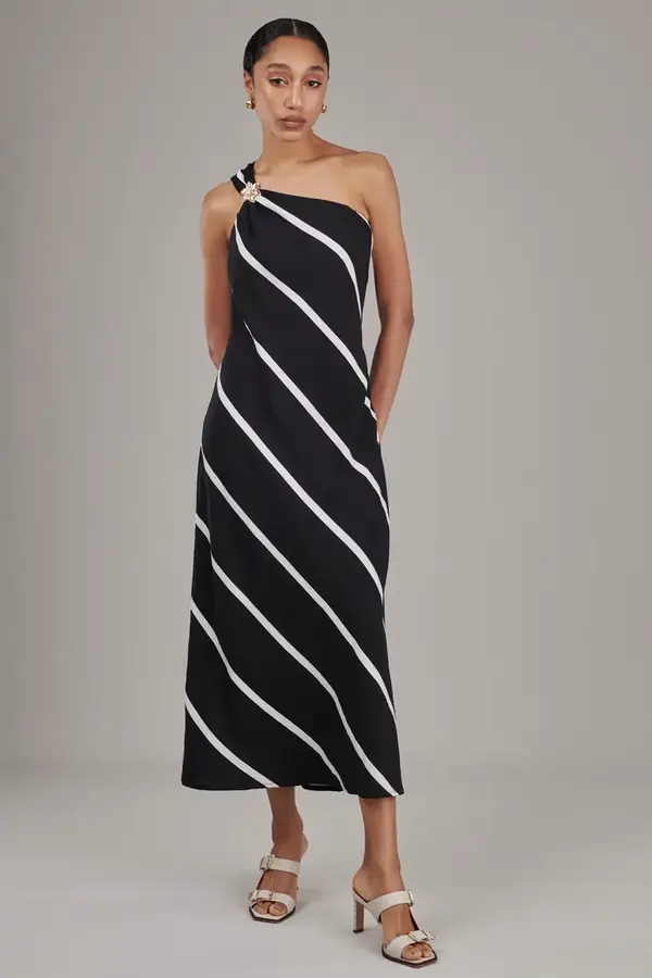 Vestido Assimetrico Stripes Listra Bco/preto