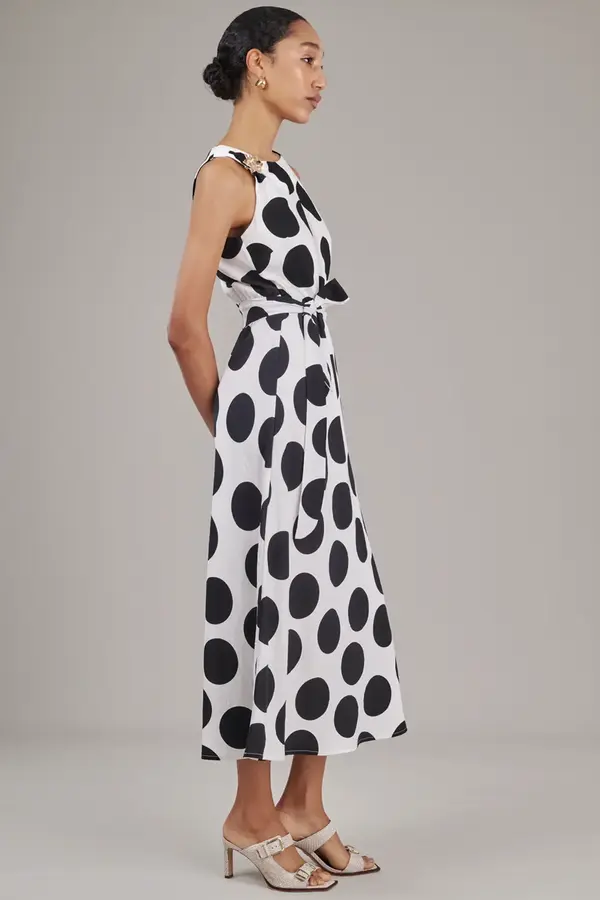 Vestido Maxi Poas Poa Gde Preto/branco