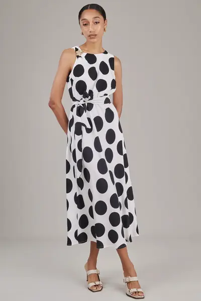 Vestido Maxi Poas Poa Gde Preto/branco