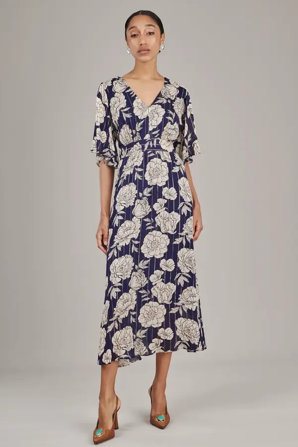 Vestido Capri Lurex Marinho/be