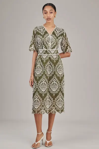 Vestido Bordado Camafeu Verde/