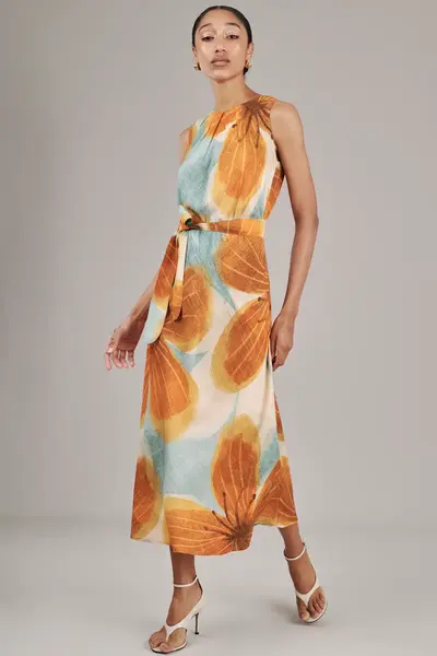 Vestido Maxi Flower Azul/laranja