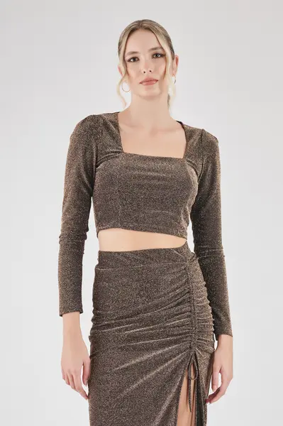 Top Cropped Lurex Preto/dourado