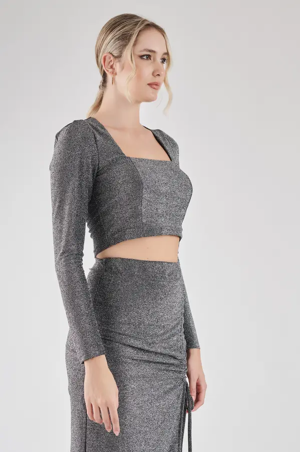 Top Cropped Lurex Prata