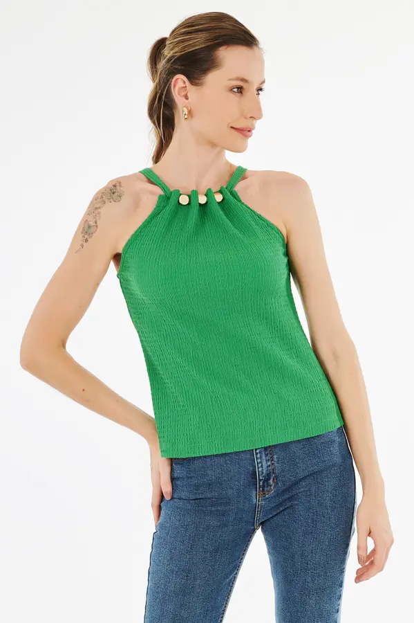 Blusa Malha Jacquard Verde Intenso
