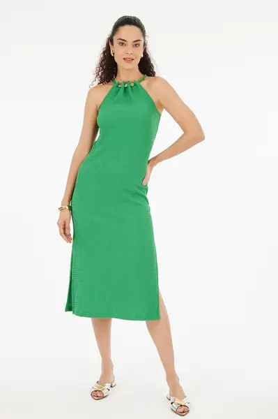 Vestido Malha Jacquard Verde