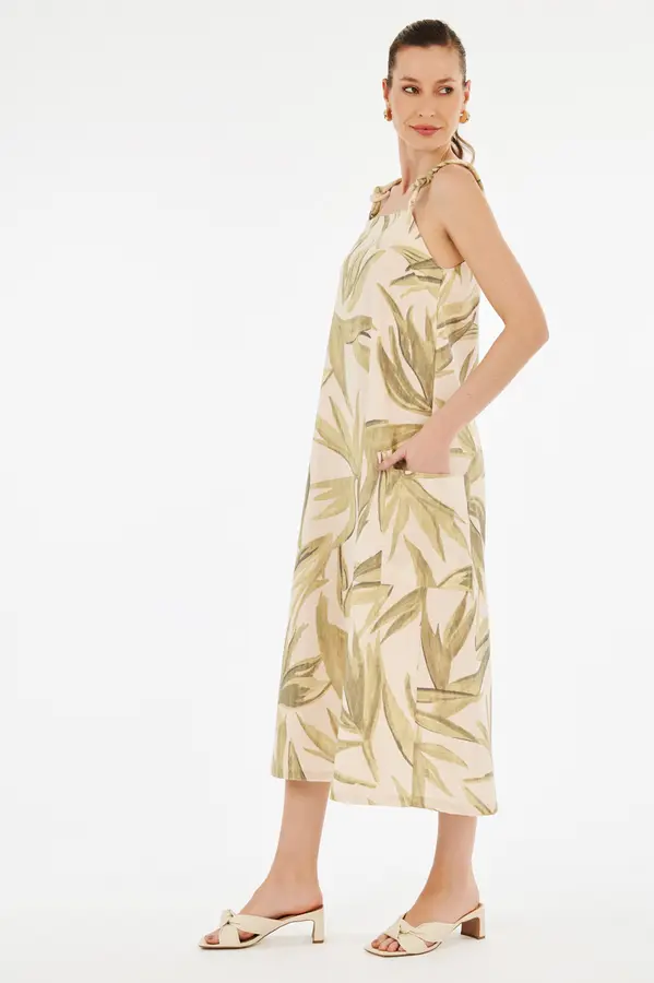Vestido Coluna Bege/verde