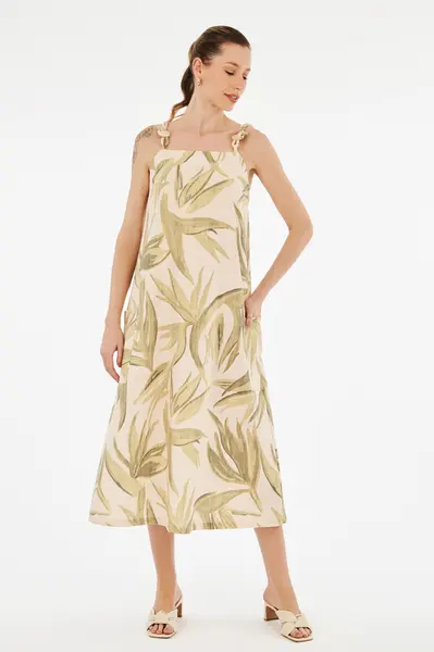 Vestido Coluna Bege/verde