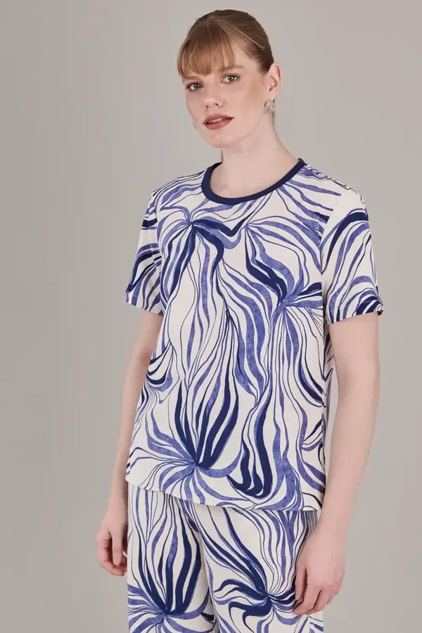 Blusa Breeze Abstract Bege/marinho