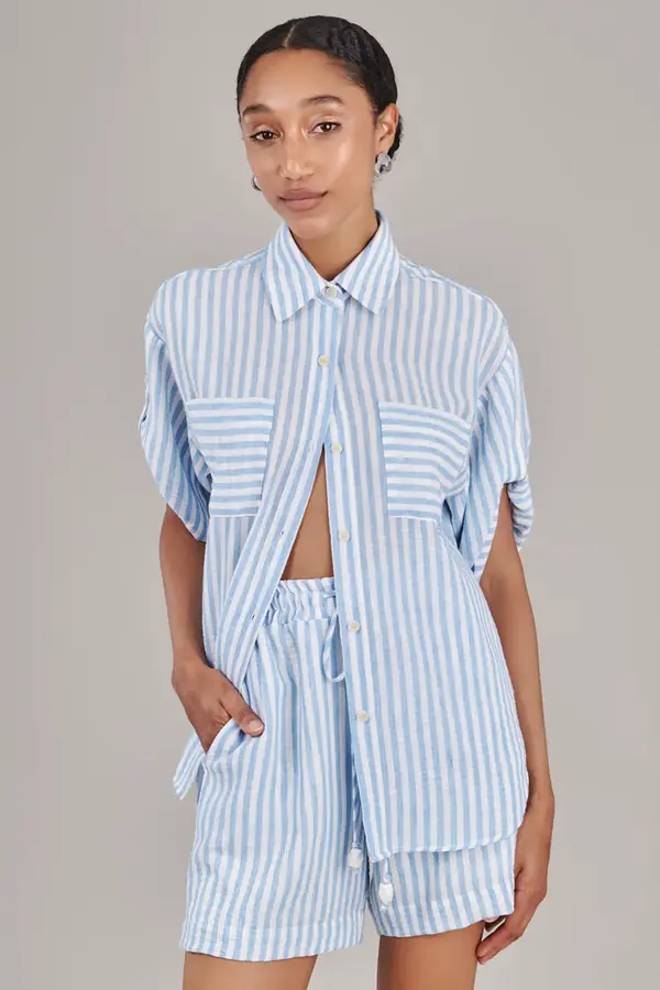 Camisa Sombra e Sol Listra Fina Azul