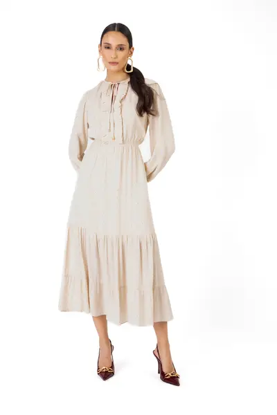 Vestido Ponto Estrelas Bege Paris