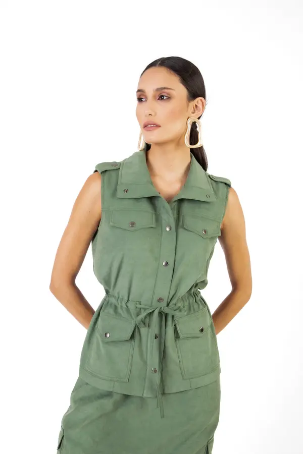 Colete Parka com Bolsos Verde Botanico