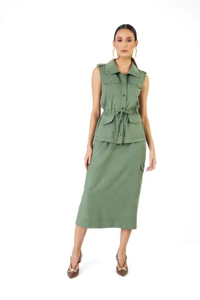 Colete Parka com Bolsos Verde Botanico