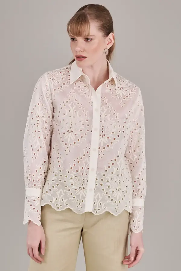 Camisa Organza Bordada Perola