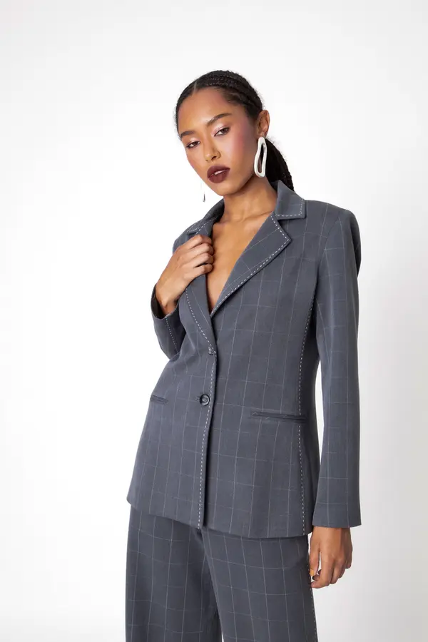 Blazer Grid Pontilhado Chumbo