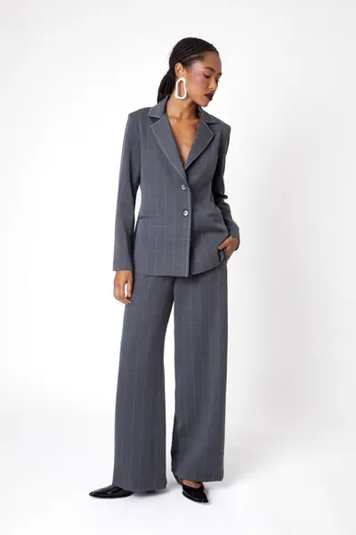 Blazer Grid Pontilhado Chumbo